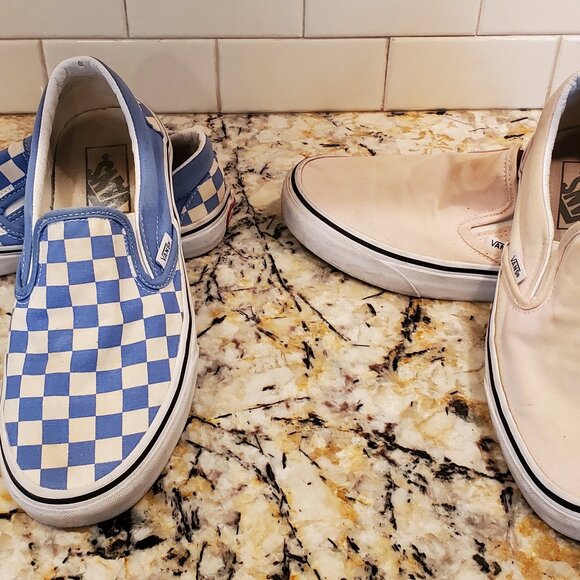 LOT 2 Vans Board Shoes 1 Pink + 1 Blue Checkered Slip-Ons = Mens 6.5  Womens 8 - Picture 1 of 17